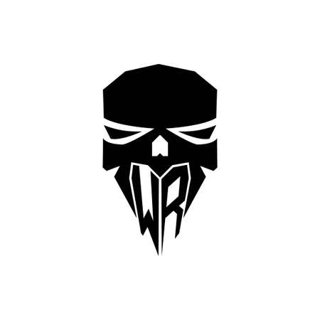 WR Initial ESport gaming logo. Modern head Skull shape template vector logoのイラスト素材