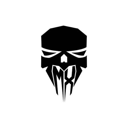 MX Initial ESport gaming logo. Modern head Skull shape template vector logoのイラスト素材