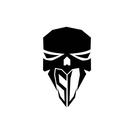 SJ Initial ESport gaming logo. Modern head Skull shape template vector logoのイラスト素材