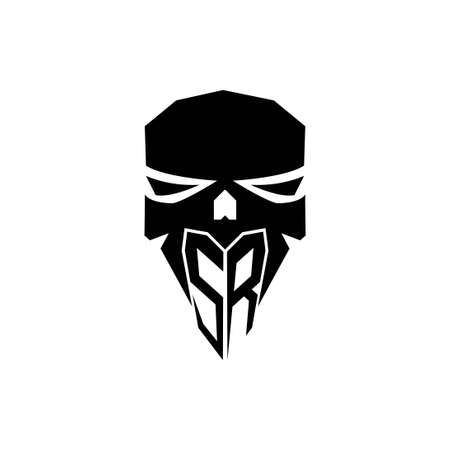 SR Initial ESport gaming logo. Modern head Skull shape template vector logoのイラスト素材