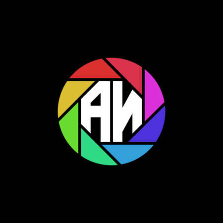 AN Monogram Logo Letter Geometric Polygonal lens rainbow circle shape styleのイラスト素材