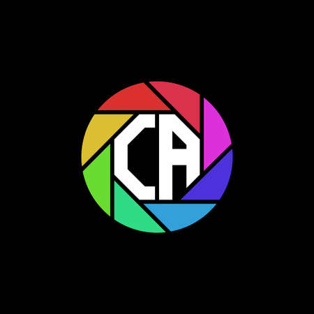 CA Monogram Logo Letter Geometric Polygonal lens rainbow circle shape styleのイラスト素材