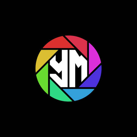 YM Monogram Logo Letter Geometric Polygonal lens rainbow circle shape styleのイラスト素材