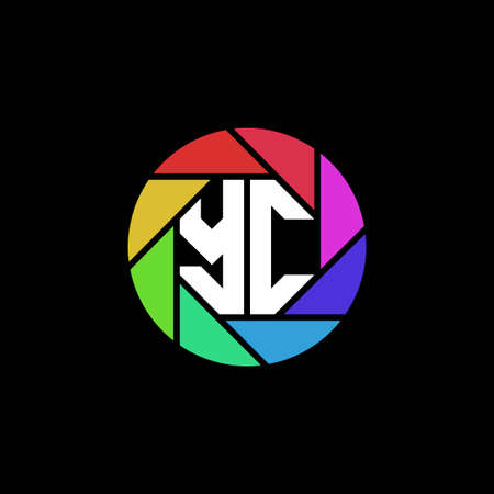 YC Monogram Logo Letter Geometric Polygonal lens rainbow circle shape styleのイラスト素材