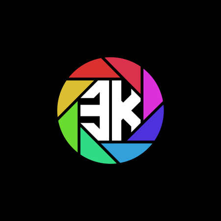 EK Monogram Logo Letter Geometric Polygonal lens rainbow circle shape styleのイラスト素材