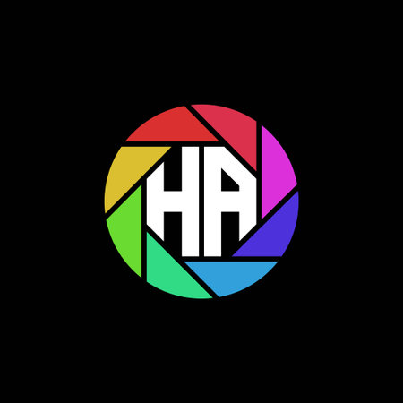 HA Monogram Logo Letter Geometric Polygonal lens rainbow circle shape styleのイラスト素材