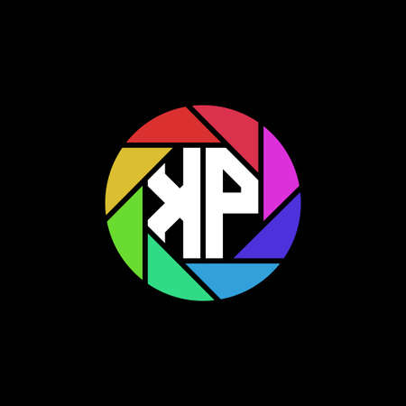 KP Monogram Logo Letter Geometric Polygonal lens rainbow circle shape styleのイラスト素材
