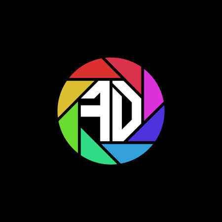 FD Monogram Logo Letter Geometric Polygonal lens rainbow circle shape styleのイラスト素材
