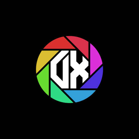 DX Monogram Logo Letter Geometric Polygonal lens rainbow circle shape styleのイラスト素材