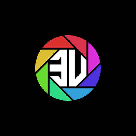 EU Monogram Logo Letter Geometric Polygonal lens rainbow circle shape styleのイラスト素材