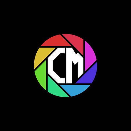 CM Monogram Logo Letter Geometric Polygonal lens rainbow circle shape styleのイラスト素材