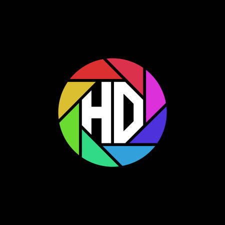 HO Monogram Logo Letter Geometric Polygonal lens rainbow circle shape styleのイラスト素材