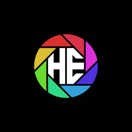 HE Monogram Logo Letter Geometric Polygonal lens rainbow circle shape styleのイラスト素材