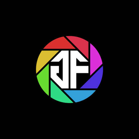 GF Monogram Logo Letter Geometric Polygonal lens rainbow circle shape styleのイラスト素材