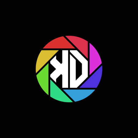 KD Monogram Logo Letter Geometric Polygonal lens rainbow circle shape styleのイラスト素材
