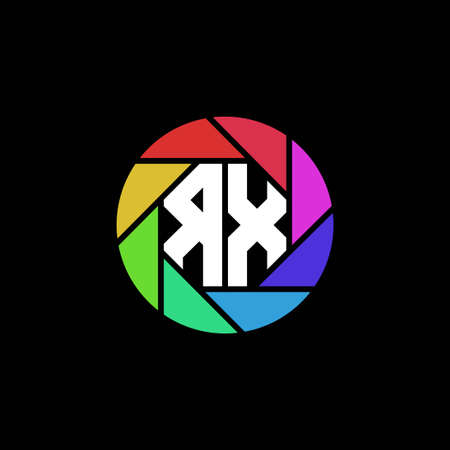 RX Monogram Logo Letter Geometric Polygonal lens rainbow circle shape styleのイラスト素材