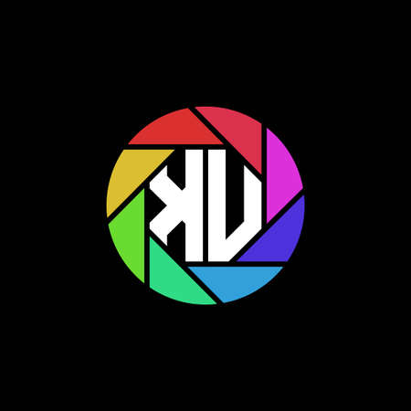 KU Monogram Logo Letter Geometric Polygonal lens rainbow circle shape styleのイラスト素材