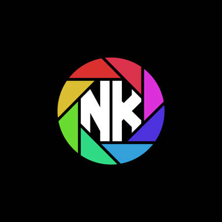 NK Monogram Logo Letter Geometric Polygonal lens rainbow circle shape styleのイラスト素材