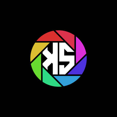 KS Monogram Logo Letter Geometric Polygonal lens rainbow circle shape styleのイラスト素材