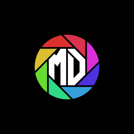 MD Monogram Logo Letter Geometric Polygonal lens rainbow circle shape styleのイラスト素材