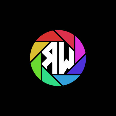 RW Monogram Logo Letter Geometric Polygonal lens rainbow circle shape styleのイラスト素材
