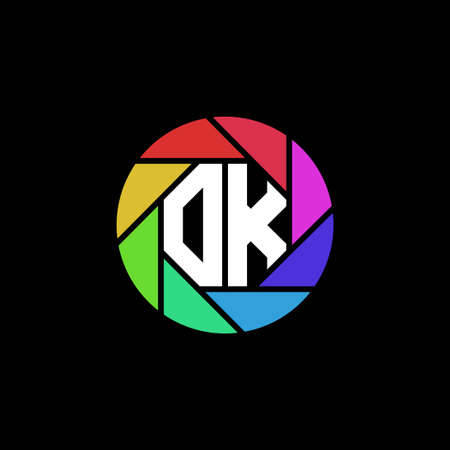 OK Monogram Logo Letter Geometric Polygonal lens rainbow circle shape styleのイラスト素材