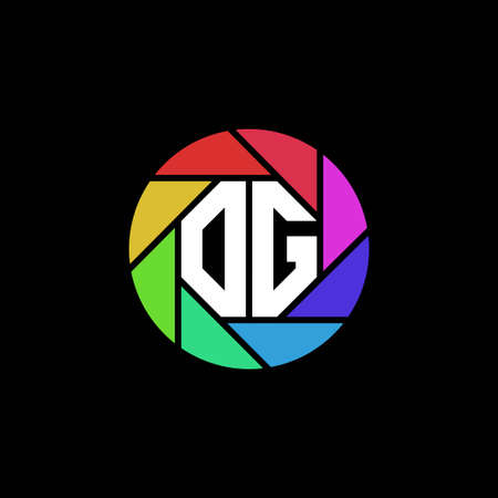 OG Monogram Logo Letter Geometric Polygonal lens rainbow circle shape styleのイラスト素材