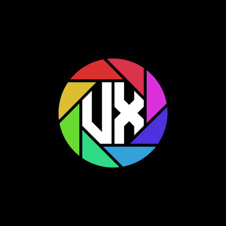 UX Monogram Logo Letter Geometric Polygonal lens rainbow circle shape styleのイラスト素材