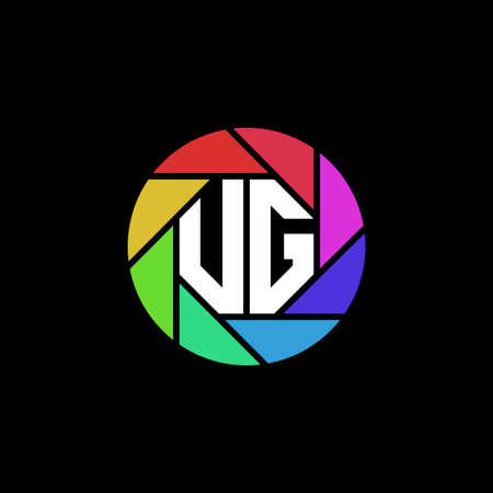 UG Monogram Logo Letter Geometric Polygonal lens rainbow circle shape styleのイラスト素材