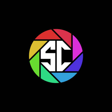 SC Monogram Logo Letter Geometric Polygonal lens rainbow circle shape styleのイラスト素材