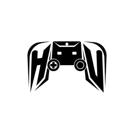 HU Initial ESport gaming logo. Game console shape style vector templateのイラスト素材