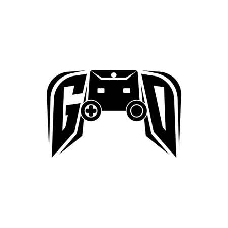 GO Initial ESport gaming logo. Game console shape style vector templateのイラスト素材