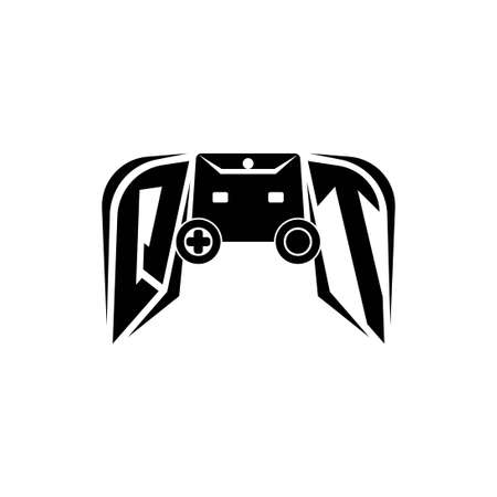 QT Initial ESport gaming logo. Game console shape style vector templateのイラスト素材