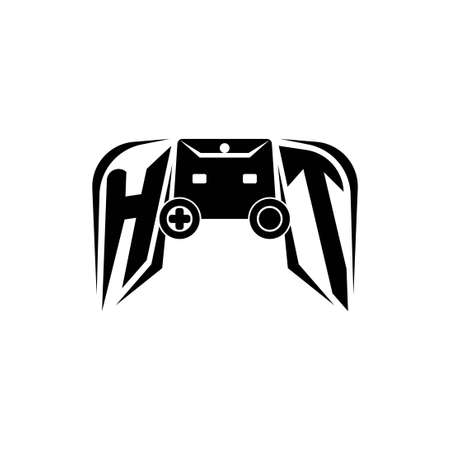 HT Initial ESport gaming logo. Game console shape style vector templateのイラスト素材