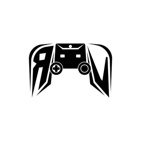 RV Initial ESport gaming logo. Game console shape style vector templateのイラスト素材