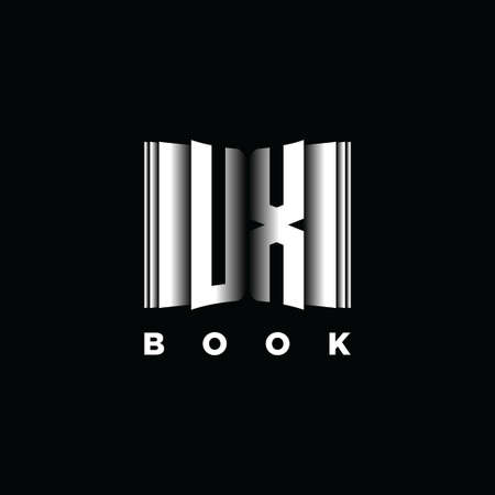 UX Monogram Logo Letter Book Shape Style Template Vector, Cover Book, Stationery Iconのイラスト素材