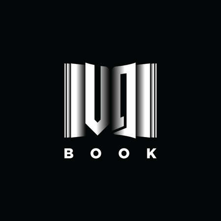VQ Monogram Logo Letter Book Shape Style Template Vector, Cover Book, Stationery Iconのイラスト素材