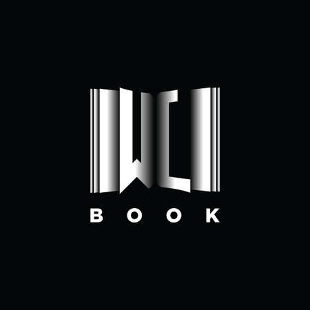 WL Monogram Logo Letter Book Shape Style Template Vector, Cover Book, Stationery Iconのイラスト素材