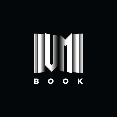 VM Monogram Logo Letter Book Shape Style Template Vector, Cover Book, Stationery Iconのイラスト素材