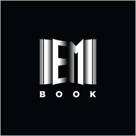 EM Monogram Logo Letter Book Shape Style Template Vector, Cover Book, Stationery Iconのイラスト素材
