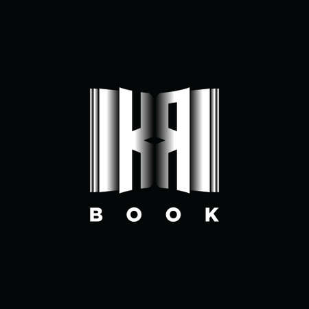 KR Monogram Logo Letter Book Shape Style Template Vector, Cover Book, Stationery Iconのイラスト素材