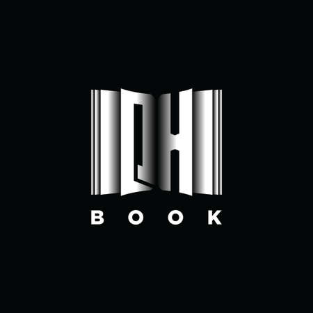 QH Monogram Logo Letter Book Shape Style Template Vector, Cover Book, Stationery Iconのイラスト素材