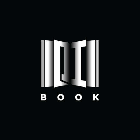 QI Monogram Logo Letter Book Shape Style Template Vector, Cover Book, Stationery Iconのイラスト素材