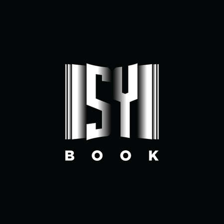 SY Monogram Logo Letter Book Shape Style Template Vector, Cover Book, Stationery Iconのイラスト素材