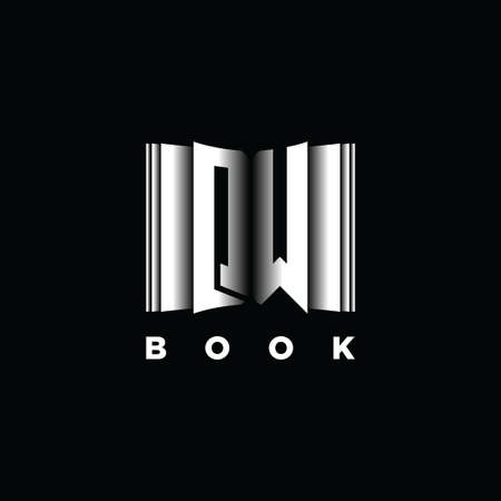 QW Monogram Logo Letter Book Shape Style Template Vector, Cover Book, Stationery Iconのイラスト素材