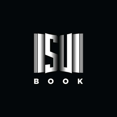 SU Monogram Logo Letter Book Shape Style Template Vector, Cover Book, Stationery Iconのイラスト素材