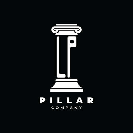 LP Monogram Logo Letter Pillars shape lawyer style vector, law firm company isolated in black backgroundのイラスト素材