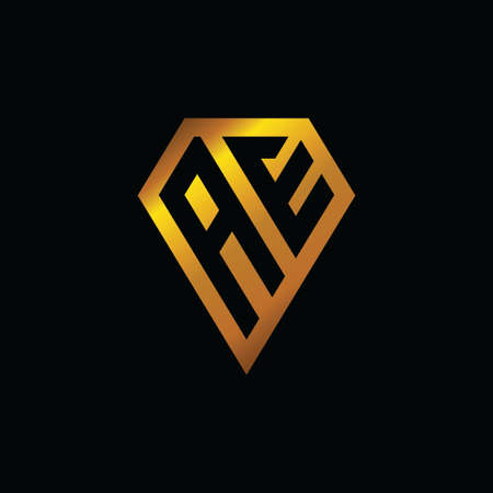 AE logo with golden diamond shape style vector, monogram geometric golden shape style isolated in black backgroundのイラスト素材