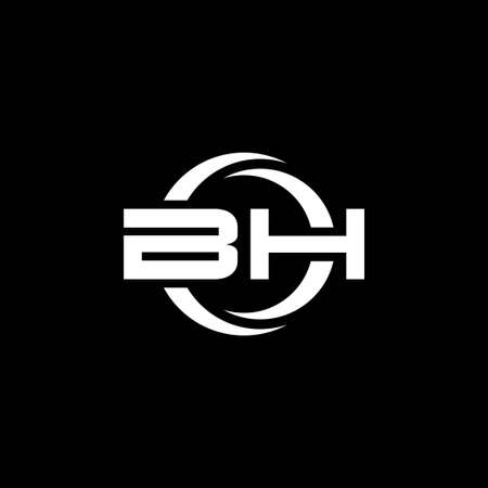 BH Monogram logo letter with simple shape and circle rounded design template isolated on black backgroundのイラスト素材