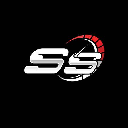 SS logo initial monogram with speed meter style design in black background. Racing speed logo letter, speedometer monogram design.のイラスト素材